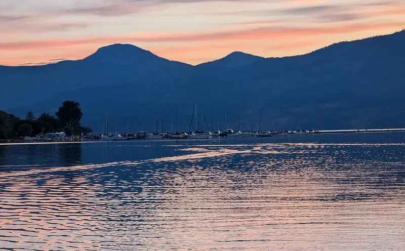 Pink sunset over the marina on Okanagan Lake